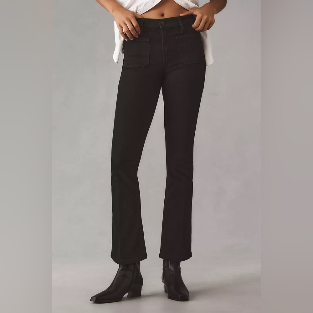MOTHER Patch Pocket Insider Ankle Mid-Rise Crop Flare Jeans 30 10 black pitch - Picture 3 of 15